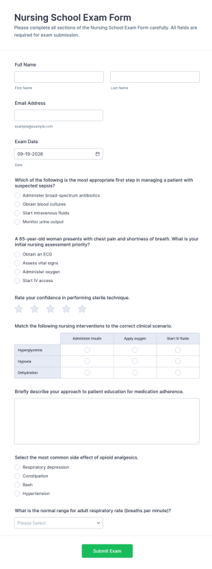 Nursing School Exam Form Template