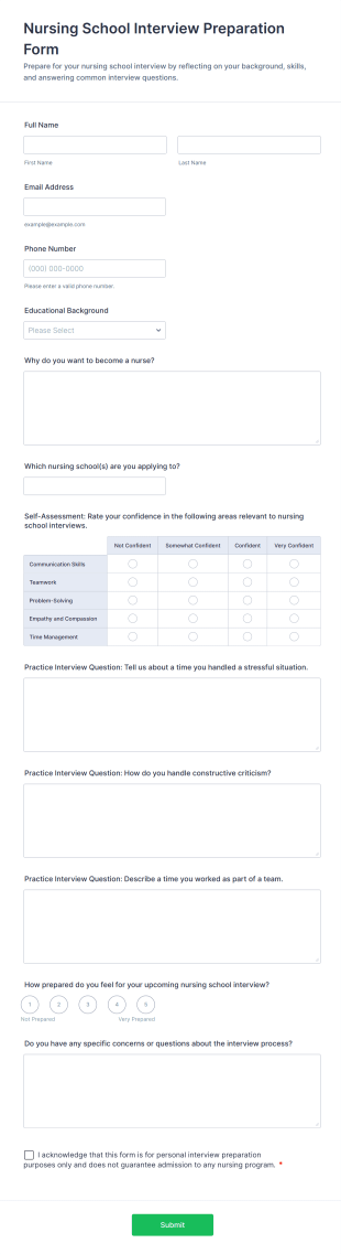 Nursing School Interview Preparation Form Template