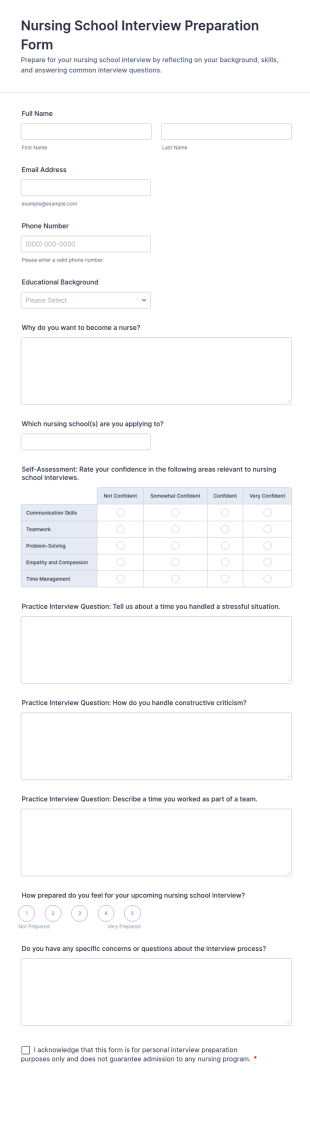 Nursing School Interview Preparation Form Template