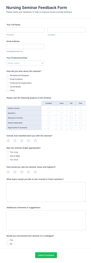 Nursing Seminar Feedback Form Template