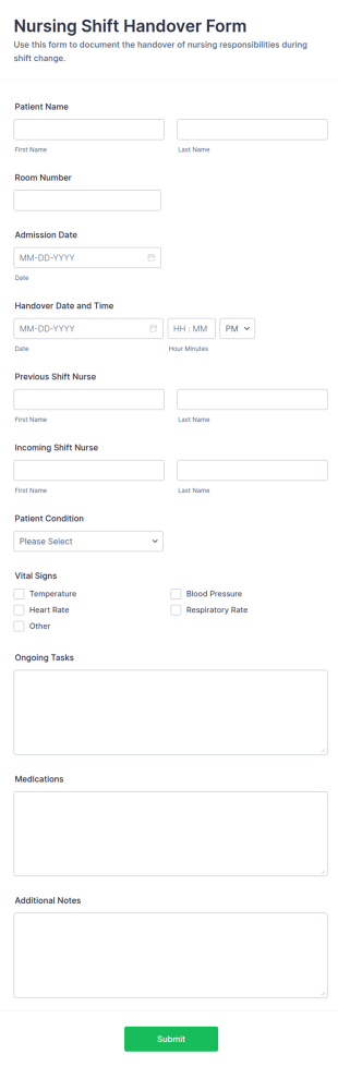 Nursing Shift Handover Form Template