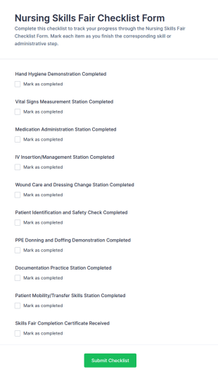 Nursing Skills Fair Checklist Form Template