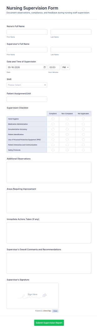 Nursing Supervision Form Template