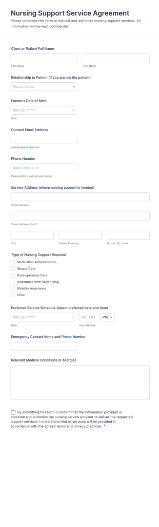 Nursing Support Service Agreement Form Template