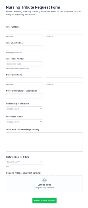 Nursing Tribute Request Form Template