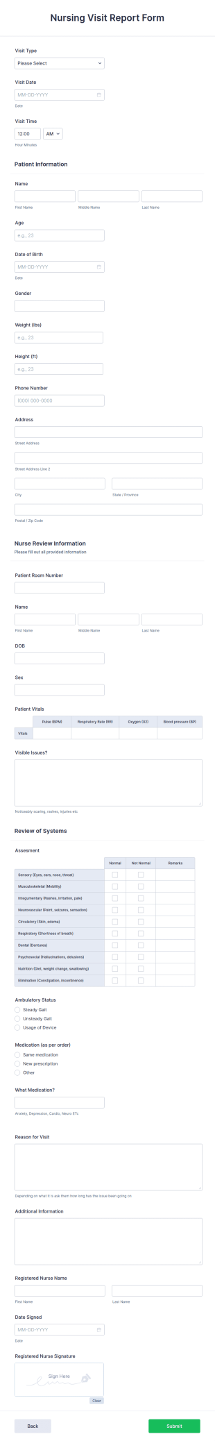 Nursing Visit Report Form Template