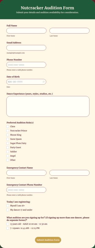 Nutcracker Audition Form Template