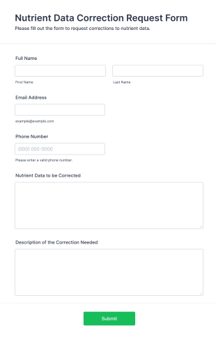 Nutrient Data Correction Request Form Template