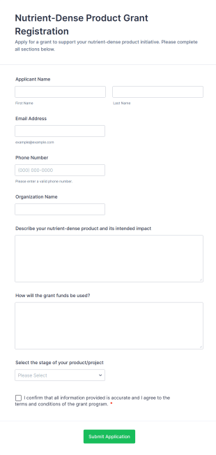 Nutrient Dense Product Grant Registration Form Template