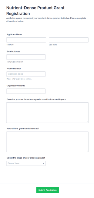 Nutrient Dense Product Grant Registration Form Template