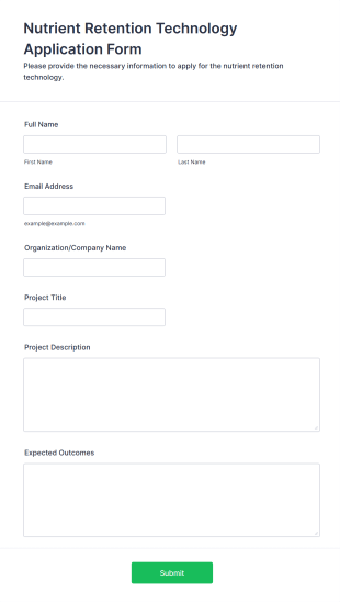Nutrient Retention Technology Application Form Template
