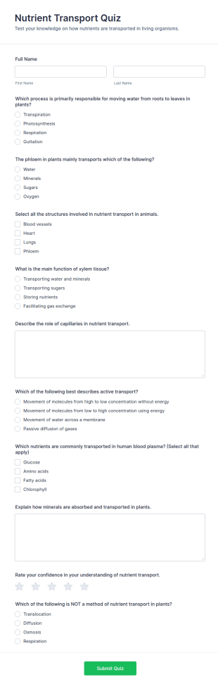 Nutrient Transport Quiz Form Template