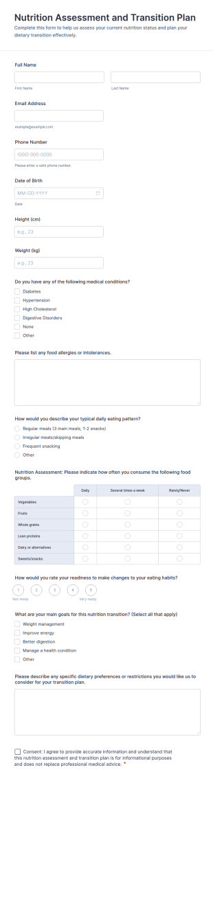 Nutrition Assessment And Transition Plan Form Template