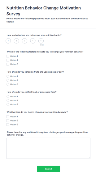 Nutrition Behavior Change Motivation Survey Form Template