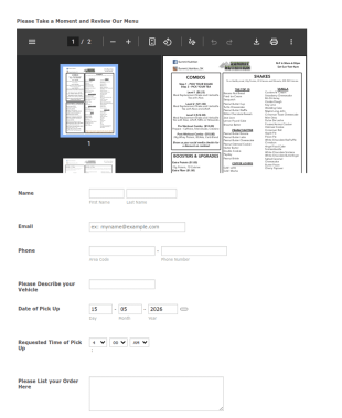 Nutrition Club Curbside Pick Up Form Template
