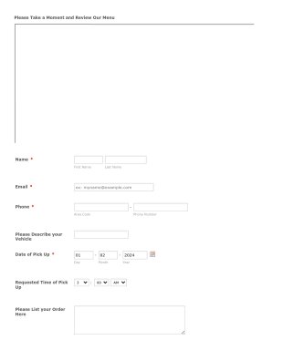 Nutrition Club Curbside Pick Up Form Template