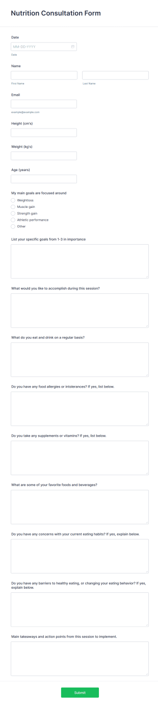 Nutrition Consultation Form Template