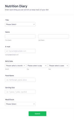Nutrition Diary Form Template