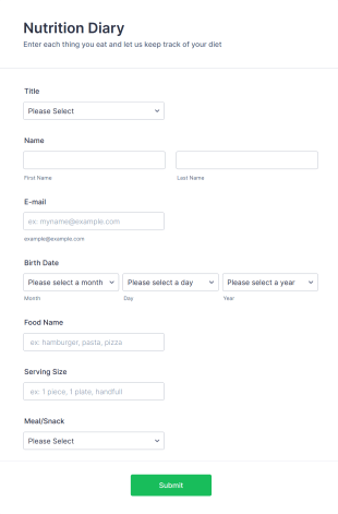Nutrition Diary Form Template
