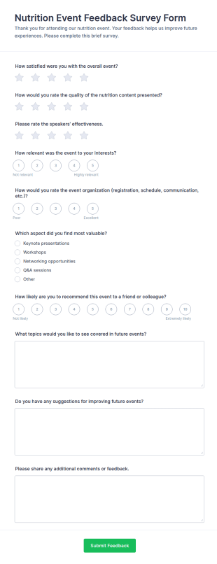 Nutrition Event Feedback Survey Form Template