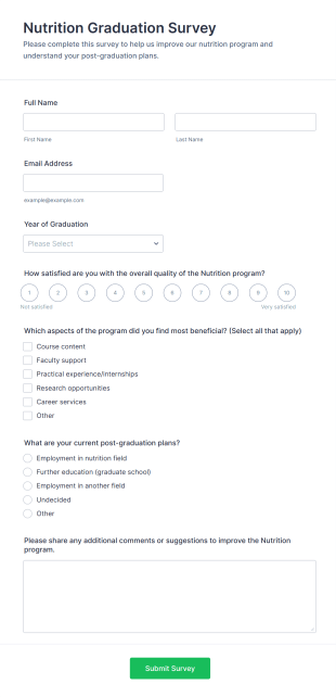 Nutrition Graduation Survey Form Template