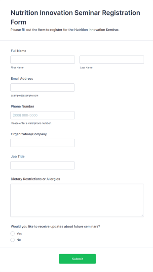 Nutrition Innovation Seminar Registration Form Form Template
