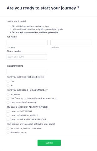 Nutrition Program Customer Registration Form Template