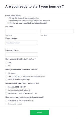 Nutrition Program Customer Registration Form Template