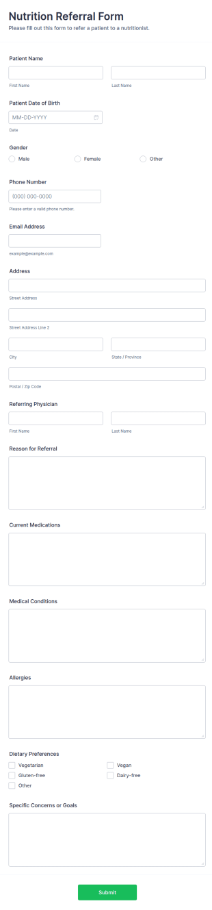 Nutrition Referral Form Template