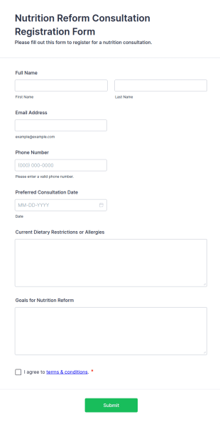 Nutrition Reform Consultation Registration Form Template