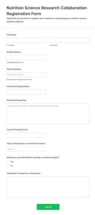 Nutrition Science Research Collaboration Registration Form Template