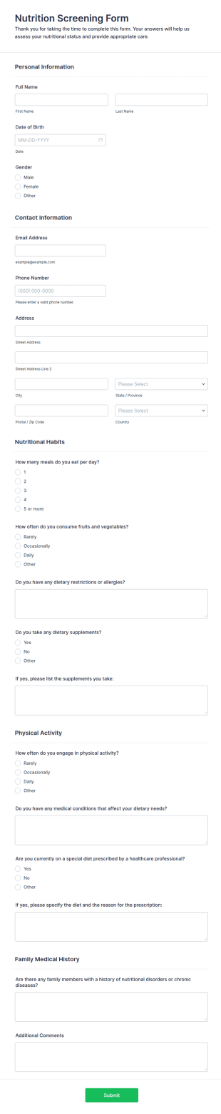 Nutrition Screening Form Template