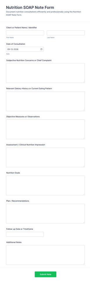 Nutrition SOAP Note Form Template