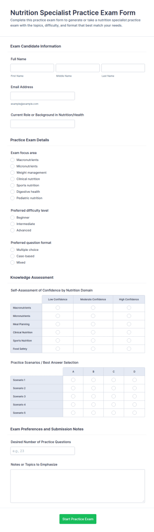 Nutrition Specialist Practice Exam Form Template