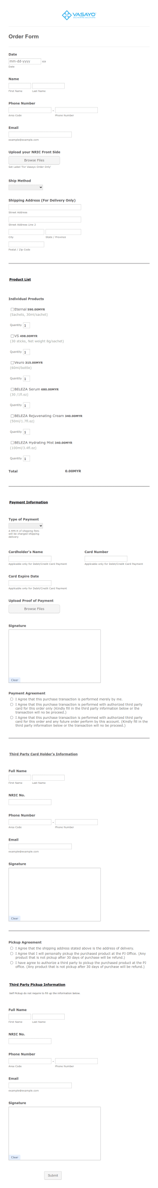 Nutrition Supplement Order Form Template