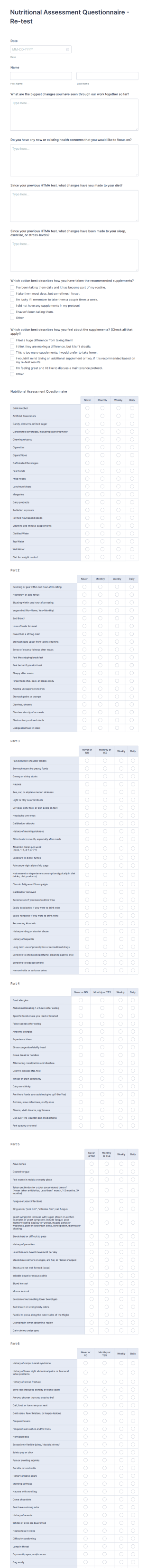 Nutrition And General Health Questionnaire Form Template