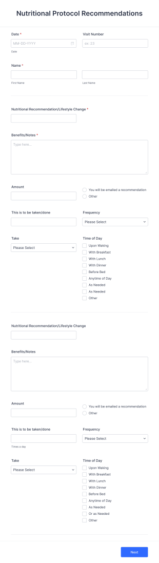 Nutritional Protocol Recommendations Form Template