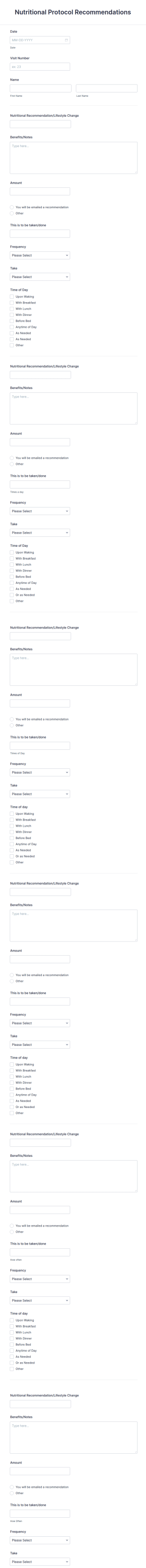 Nutritional Protocol Recommendations Form Template