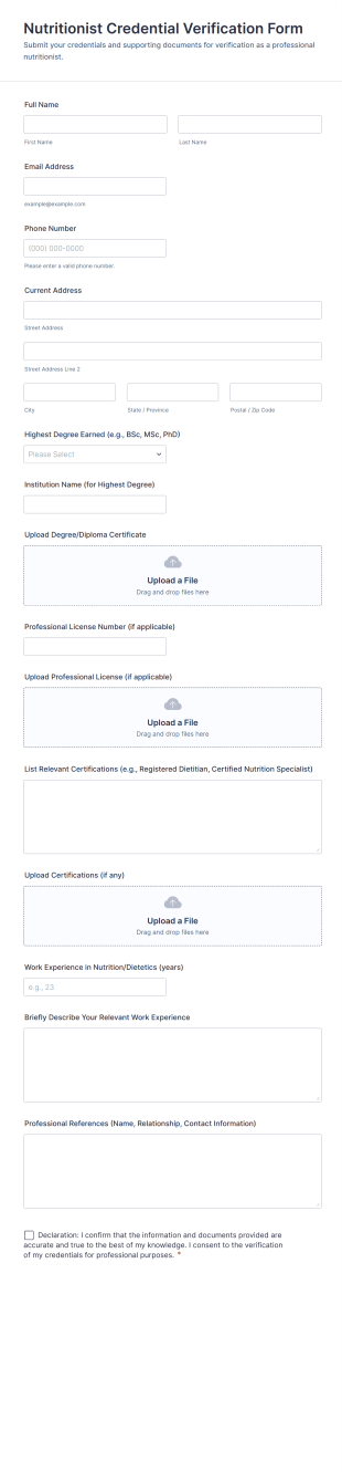 Nutritionist Credential Verification Form Template