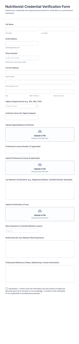 Nutritionist Credential Verification Form Template