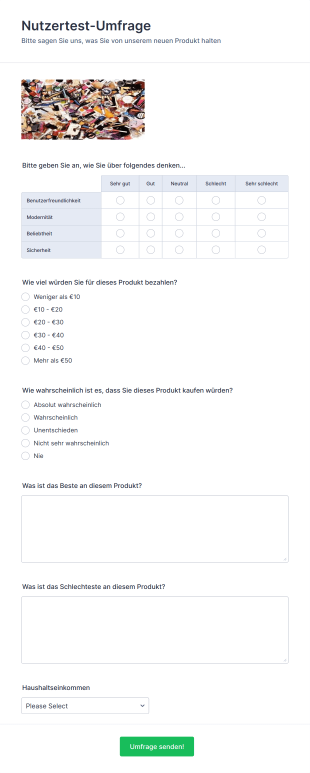 Nutzertest Umfrage Form Template