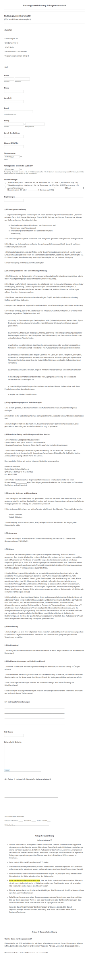 Nutzungsvereinbarung Buerogemeinschaft*