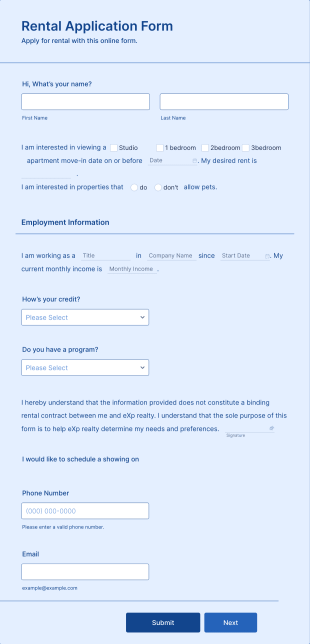 NYC Apartment Rental Application Form Template