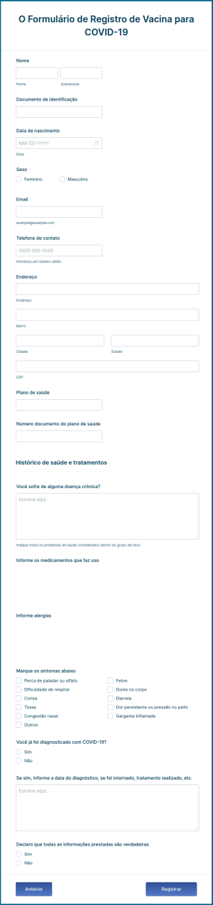 Formulário De Registro De Vacina Para COVID 19