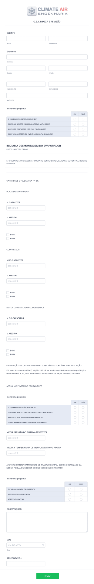 O.s. Limpeza E Revisão Form Template