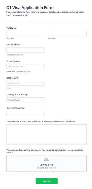 O1 Visa Application Form Template