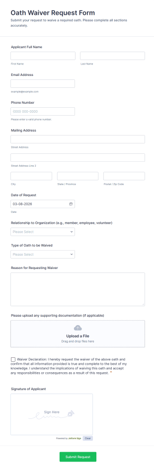 Oath Waiver Request Form Template