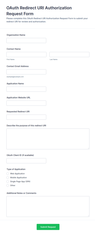 OAuth Redirect URI Authorization Request Form Template