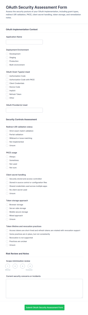 OAuth Security Assessment Form Template