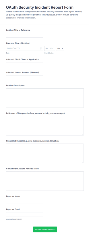 OAuth Security Incident Report Form Template